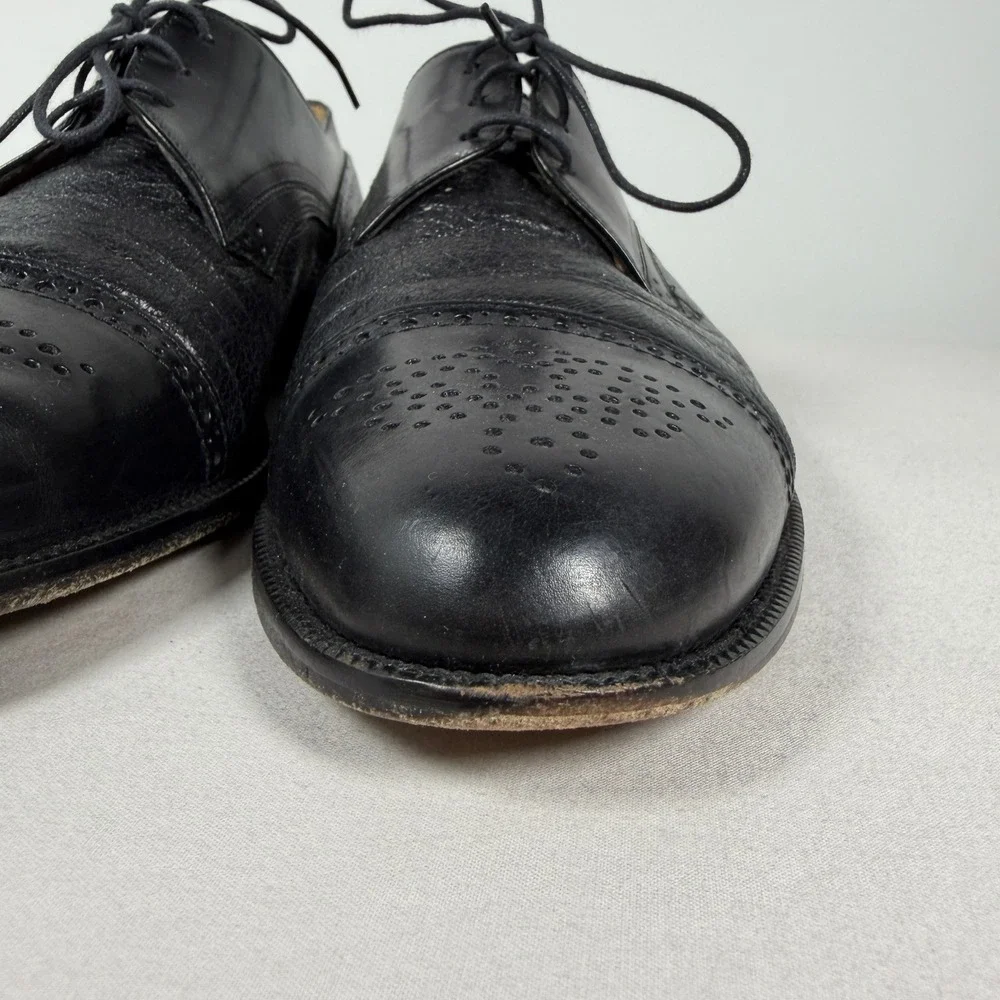 Johnston & Murphy Aristocraft‎ Italy Black Leather Cap Toe Derby Shoes Mens 10 M